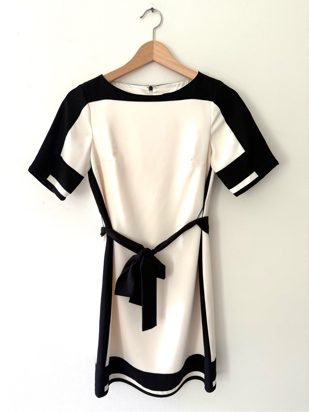 Ann Taylor Cream Black XXS 00P Colorblock Belted Shift Dress Work Office Career - Picture 2 of 13